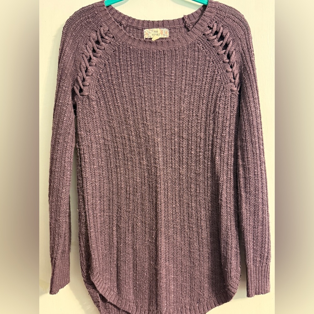 Pink Republic - Dusty Purple Knit Sweater with Lace-Up Detailing (EUC)